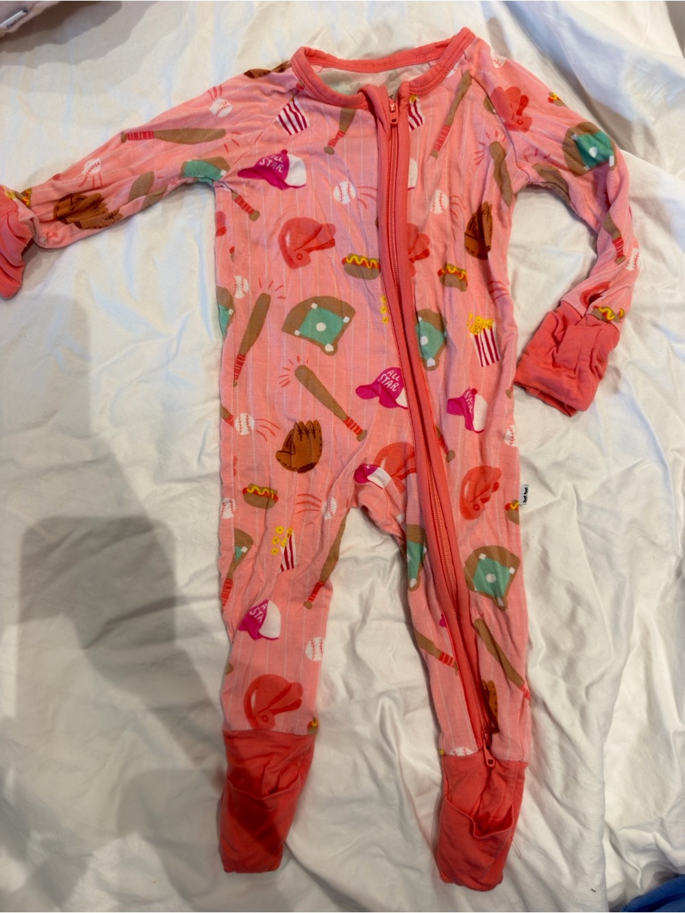Little Sleepies Pink Baseball Print Zip Footed One-Piece